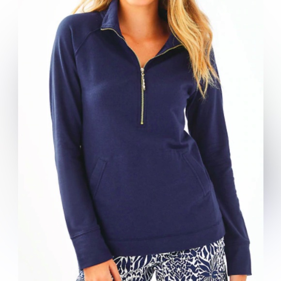 NWOT Womens Lilly Pulitzer Skipper Solid Popover, Navy Blue, Size Large 1/4 zip - Picture 1 of 5